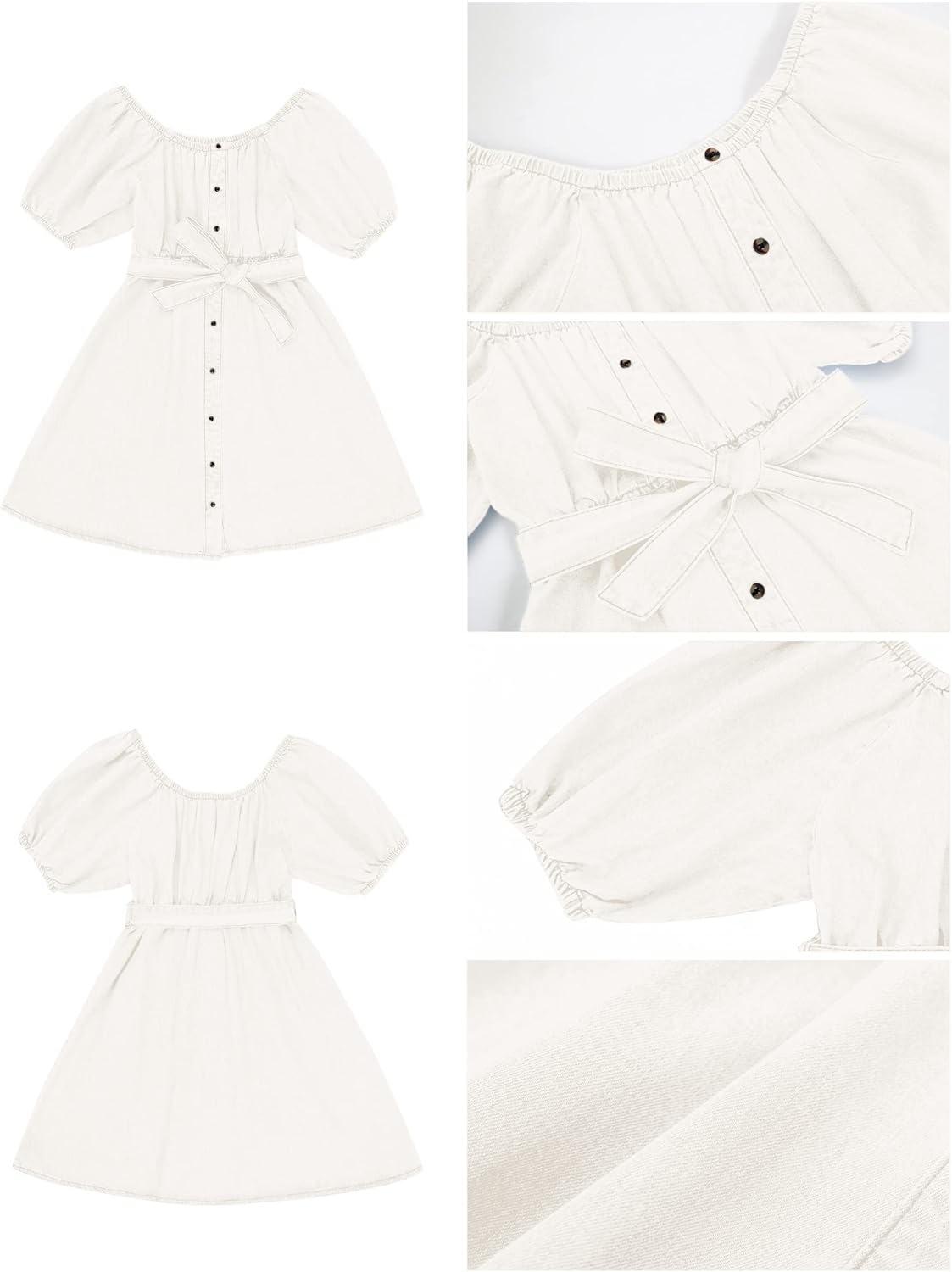 luvamia Denim Dress for Women Off The Shoulder Dresses Puff Sleeve Elastic Waist A Line Short Western Jean Dress Belted