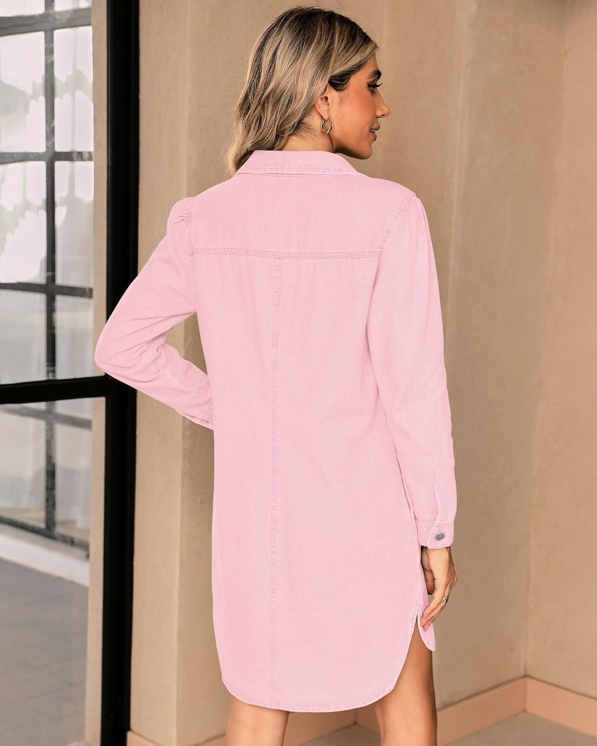 luvamia Denim Dress for Women 2024 Jean Spring Dresses Cowgirl Western Casual Long Sleeve Button Down Dress with Pockets