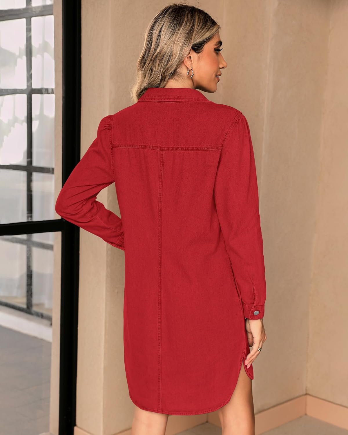 luvamia Denim Dress for Women 2024 Jean Spring Dresses Cowgirl Western Casual Long Sleeve Button Down Dress with Pockets