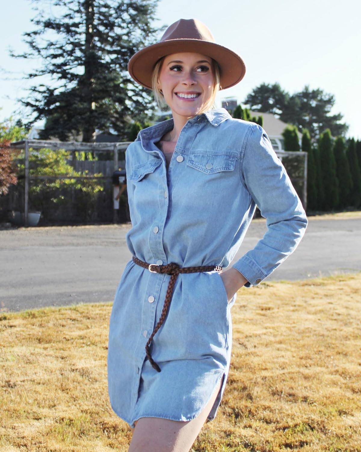 luvamia Denim Dress for Women 2024 Jean Spring Dresses Cowgirl Western Casual Long Sleeve Button Down Dress with Pockets