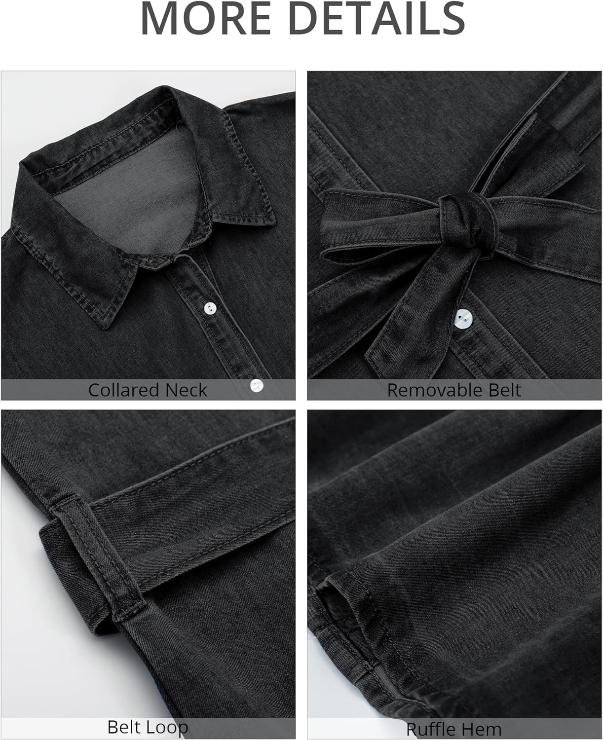 GRAPENT Denim Dress for Women Summer Button Down Belted Short Dresses Flowy Western Casual Jean Dress