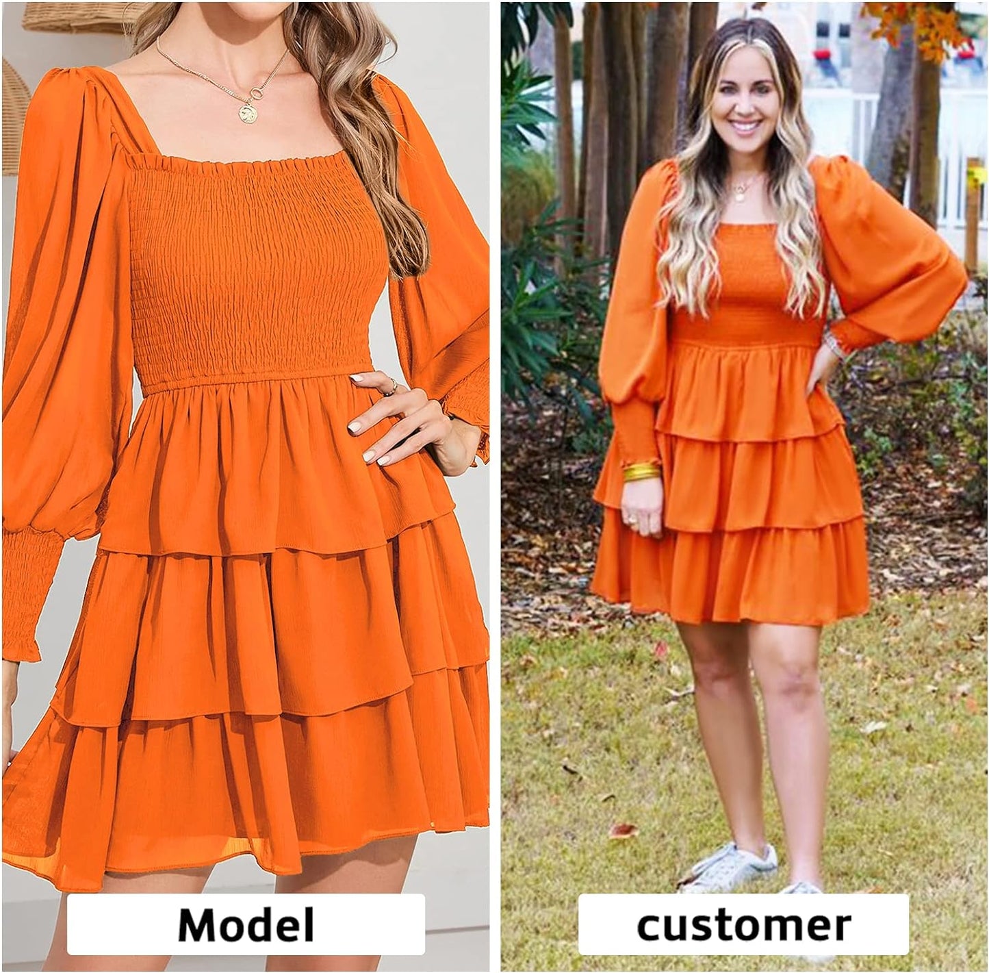 Byinns Women's 2024 Square Neck Ruffle Dress Long Sleeve Floral Print Tiered Tie Back Layered Swing Mini Dress