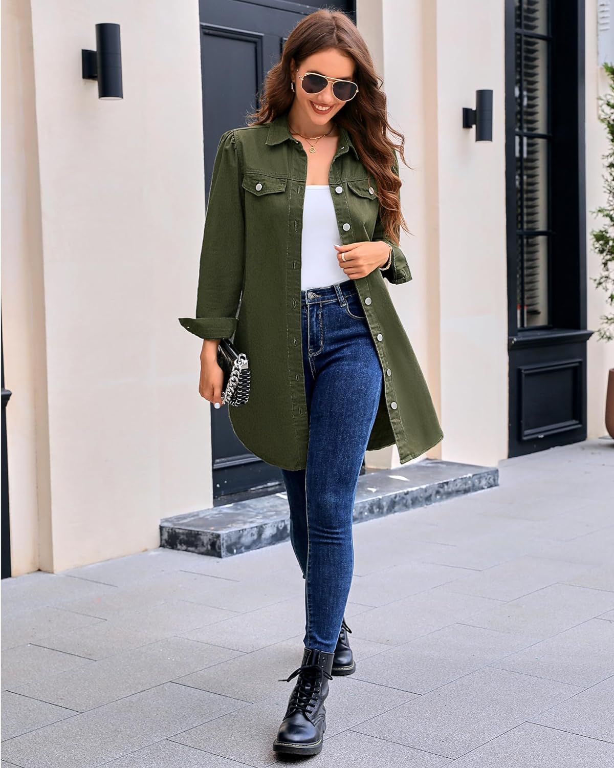 luvamia Denim Dress for Women 2024 Jean Spring Dresses Cowgirl Western Casual Long Sleeve Button Down Dress with Pockets