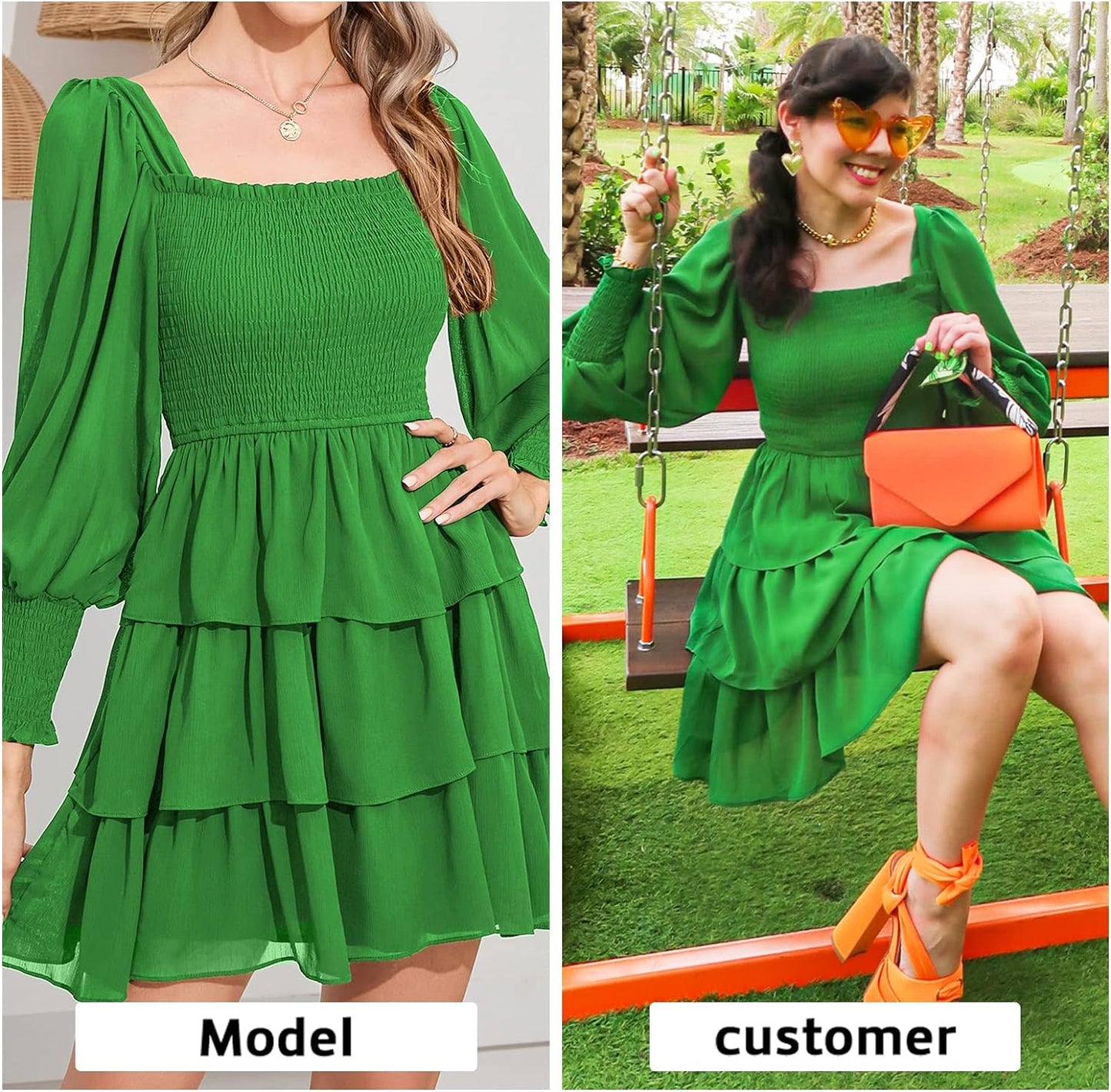 Byinns Women's 2024 Square Neck Ruffle Dress Long Sleeve Floral Print Tiered Tie Back Layered Swing Mini Dress