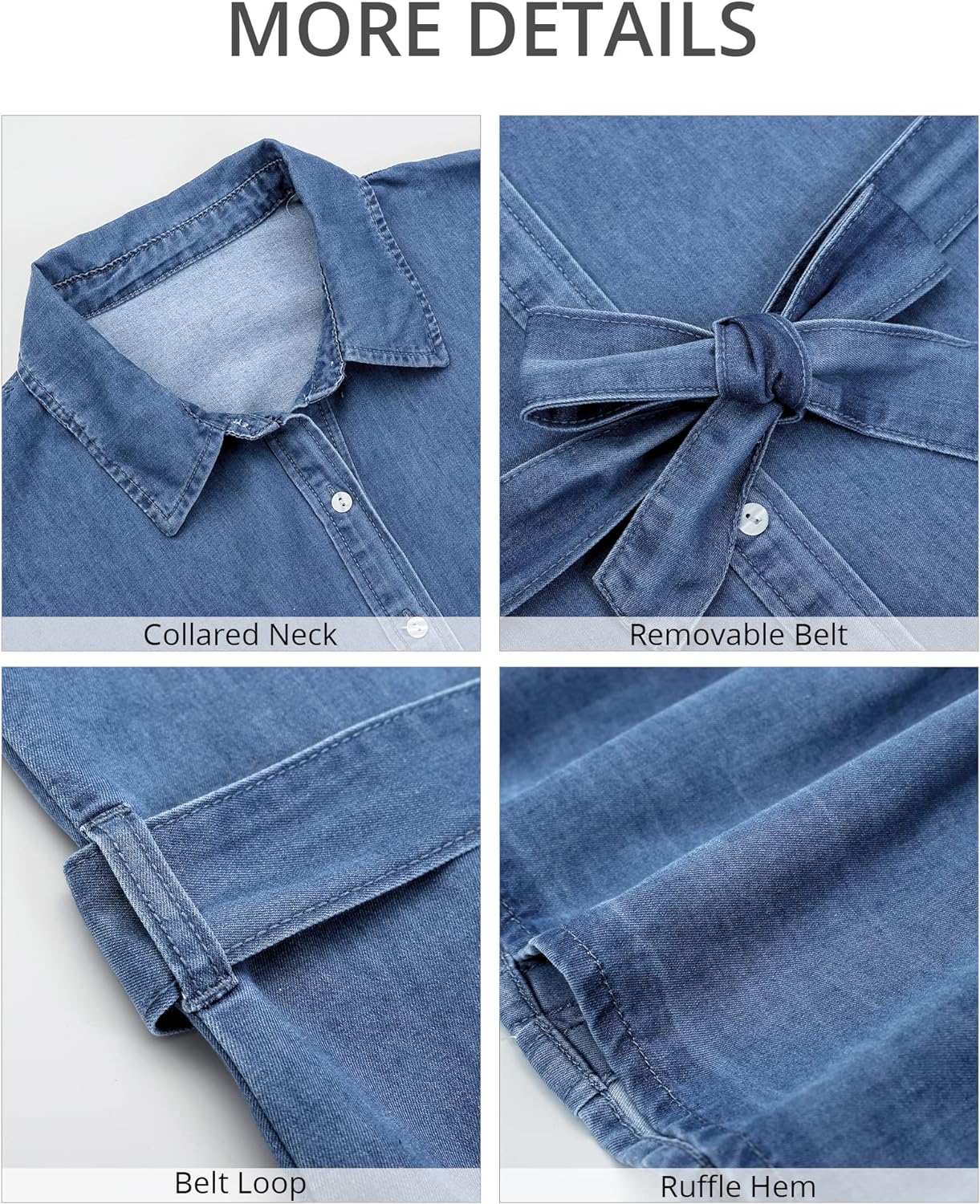 GRAPENT Denim Dress for Women Summer Button Down Belted Short Dresses Flowy Western Casual Jean Dress