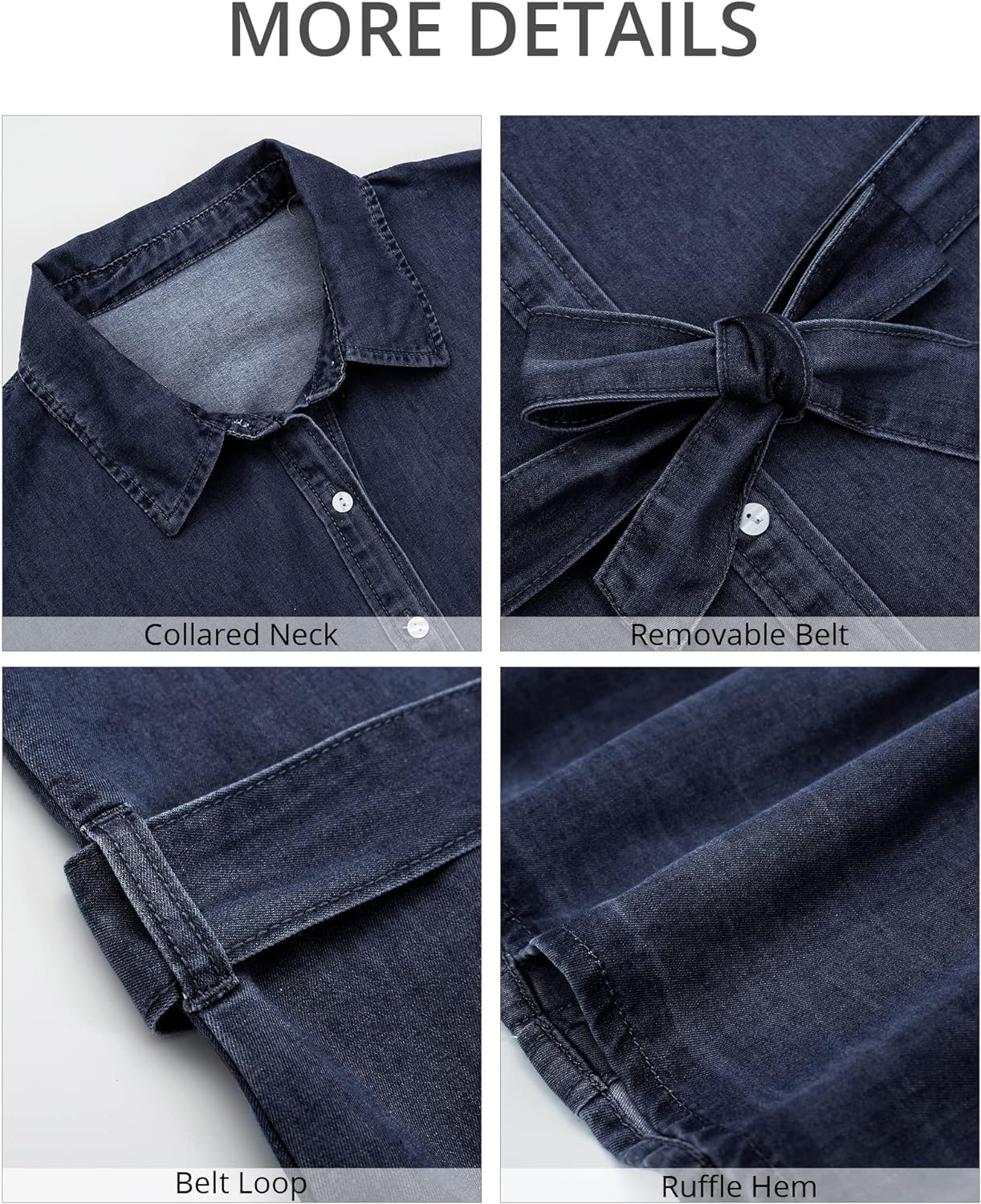 GRAPENT Denim Dress for Women Summer Button Down Belted Short Dresses Flowy Western Casual Jean Dress