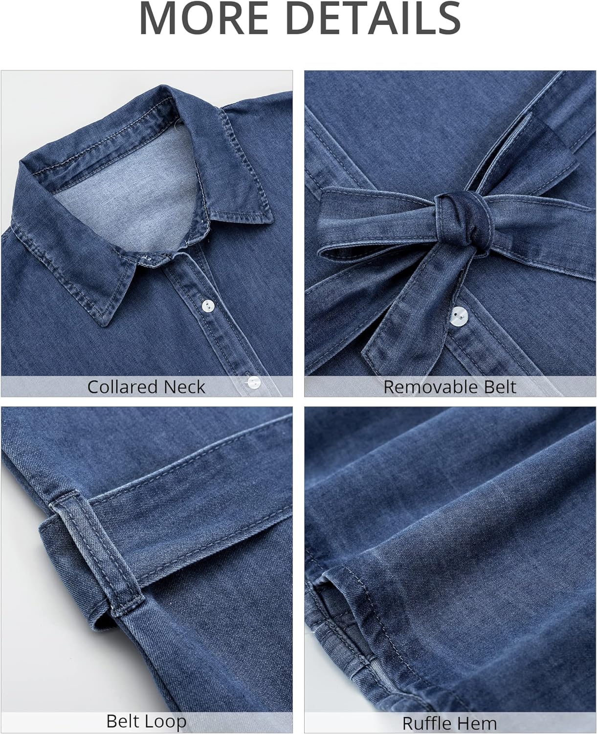 GRAPENT Denim Dress for Women Summer Button Down Belted Short Dresses Flowy Western Casual Jean Dress