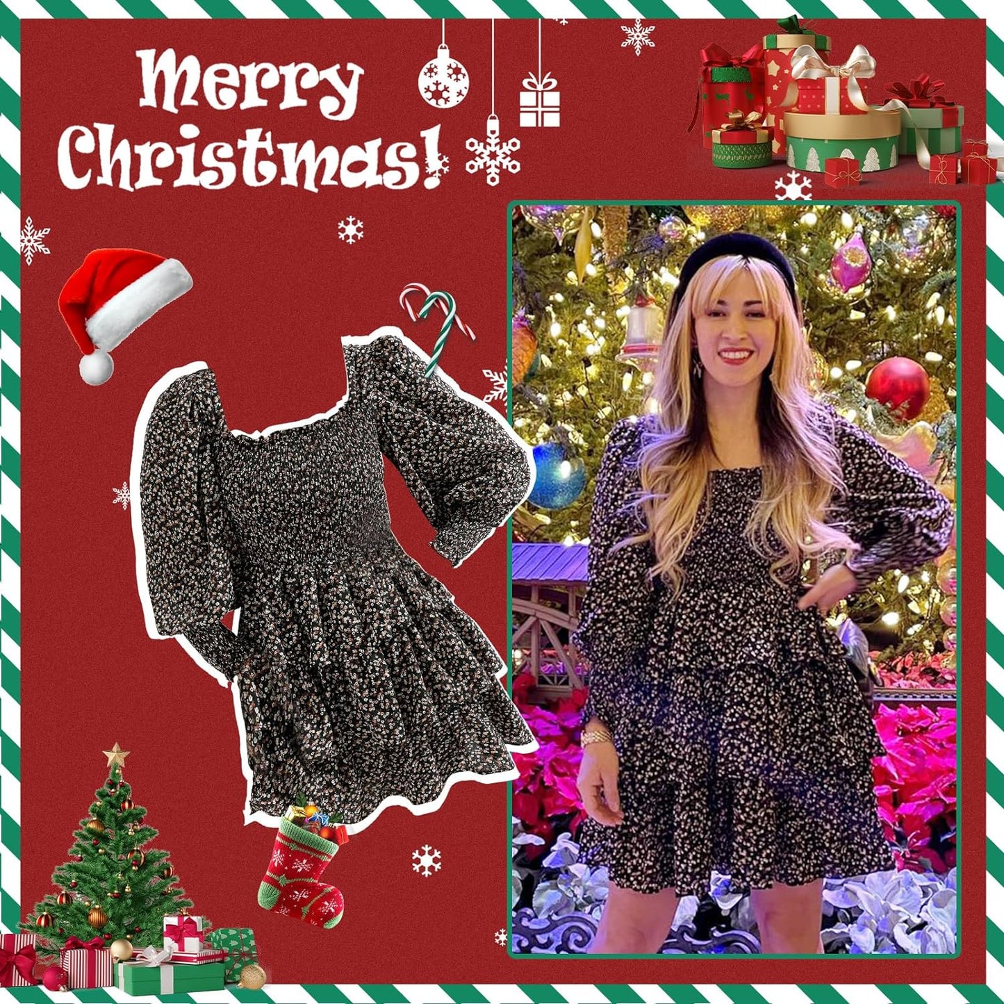 Byinns Women's 2024 Square Neck Ruffle Dress Long Sleeve Floral Print Tiered Tie Back Layered Swing Mini Dress