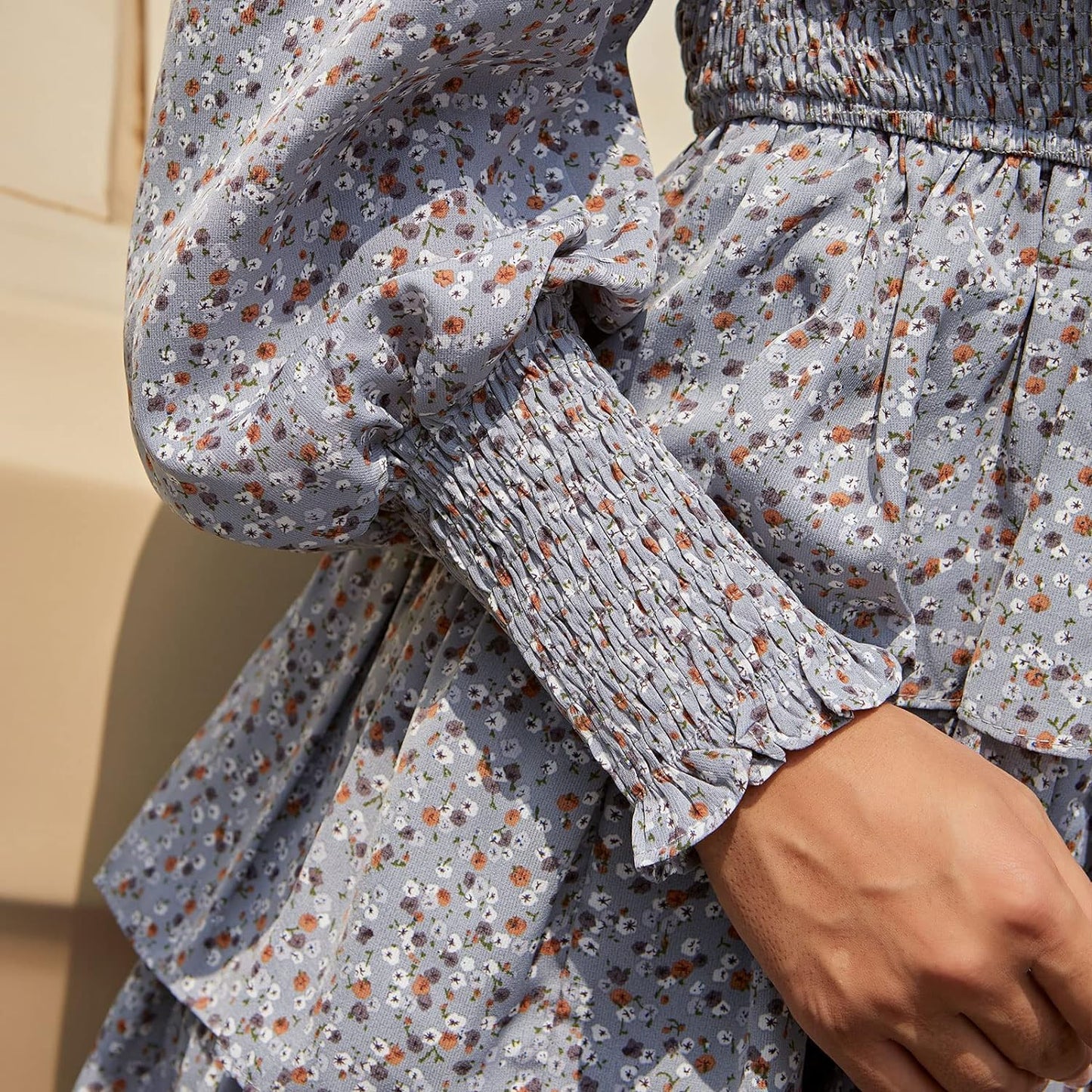 Byinns Women's 2024 Square Neck Ruffle Dress Long Sleeve Floral Print Tiered Tie Back Layered Swing Mini Dress